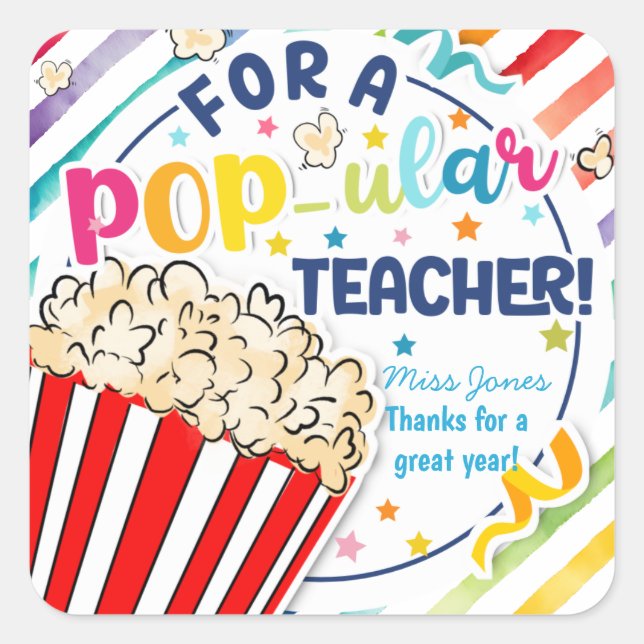 Sie machen mich Pop Dank Popcorn Freiwilligen Quadratischer Aufkleber (Vorderseite)