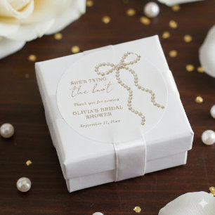 Sie macht den Knoten Brautparty Perlen-Schleife Runder Aufkleber