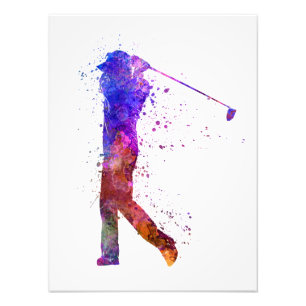 sie man silhouette Swing zu golfer Fotodruck
