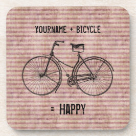 Sie plus Fahrrad entsprechen glücklichem antikem Getränkeuntersetzer