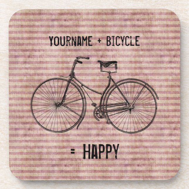 Sie plus Fahrrad entsprechen glücklichem antikem Getränkeuntersetzer (Vorderseite)