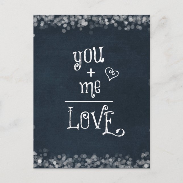 Sie Plus Me gleicht der Liebe auf Chalkboard Postkarte (Vorderseite)