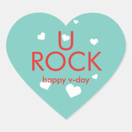 Sie rocken Valentinstag rotes blaues Herz Herz-Aufkleber