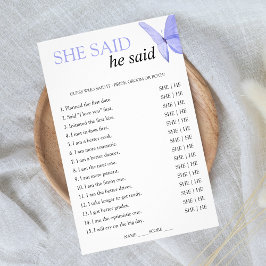 Sie sagte, er sagte, Brautparty Game Butterfly Flyer