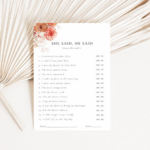 Sie sagte, er sagte Herbst Floral Brautparty Game Einladung