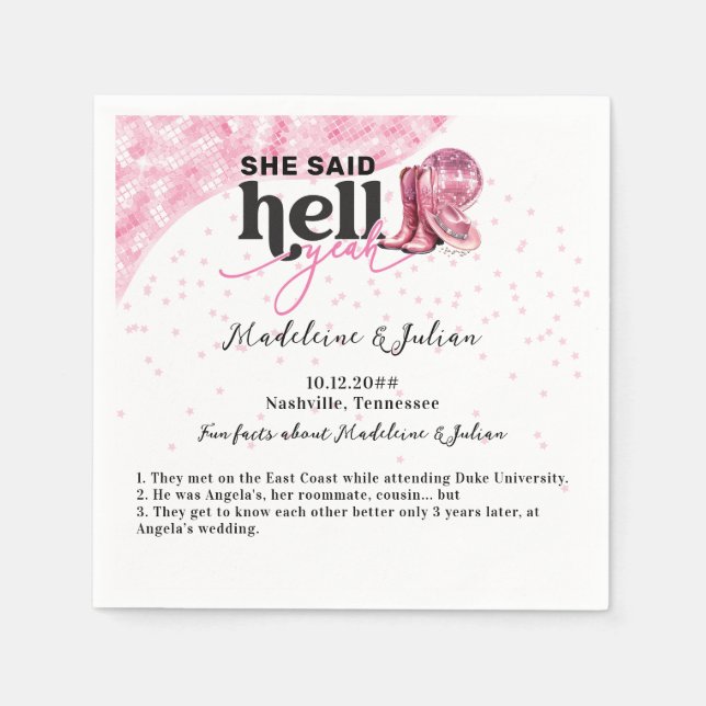 Sie sagte Hell Yeah Pink Western Booth Hat Hochzei Serviette (Vorderseite)
