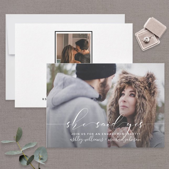 SIE SAGTE JA 2 Foto Kalligrafie Engagement Partei Einladung (Von Creator hochgeladen)