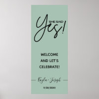 Sie sagte Ja Banner Sage Green Verlobung willkomme