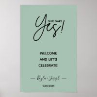 Sie sagte Ja Banner Sage Green Verlobung willkomme
