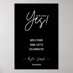 Sie sagte Ja-Banner schwarz Verlobtes Begrüßungspu Poster