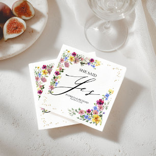 Sie sagte Ja Boho Wildblumen Verlobungsfeier Serviette