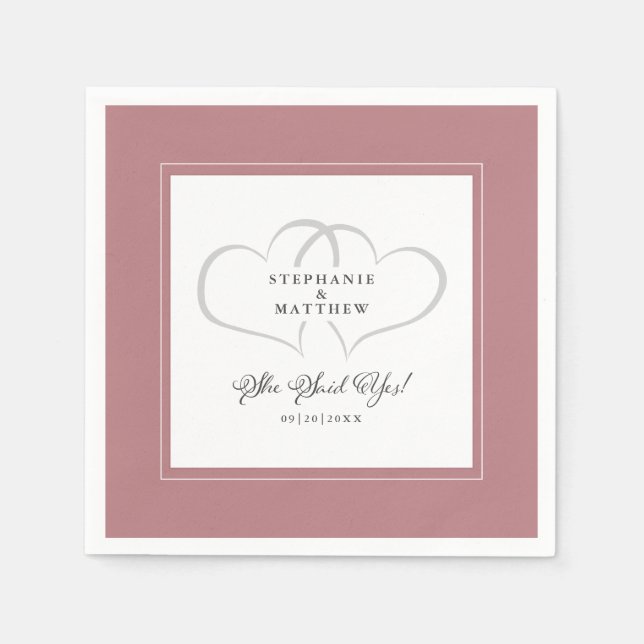 Sie sagte ja Elegant Hochzeit Verlobung Dusty Rose Serviette (Vorderseite)
