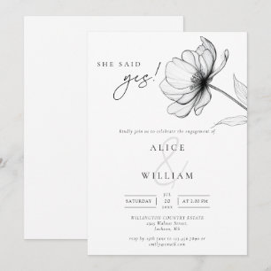Sie sagte Ja Elegante Chic Floral Engagement Party Einladung