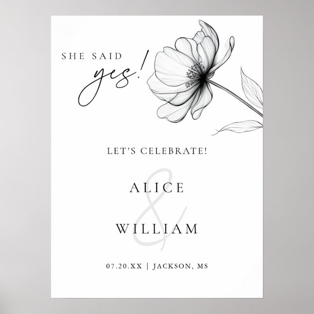 Sie sagte Ja Elegante florale Engagement Partei un Poster (Vorne)