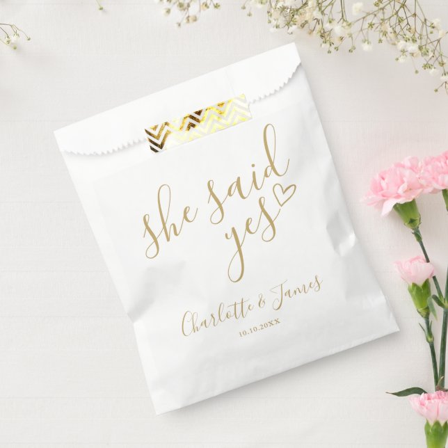 Sie sagte Ja Engagement Party Chic Gold Geschenktütchen (Versiegelt)