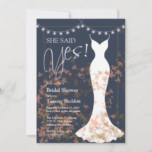 Sie sagte ja Fall Blue Bridal Dusche Einladung