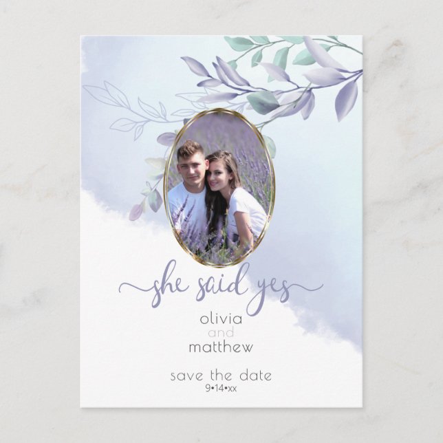 Sie sagte: Ja Floral Oval Save the Date Postkarte (Vorderseite)
