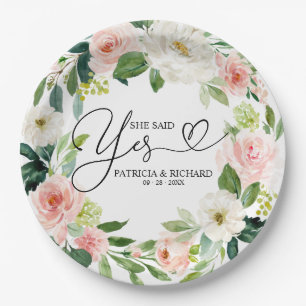 Sie sagte ja, florales Engagement Party-Platte Pappteller