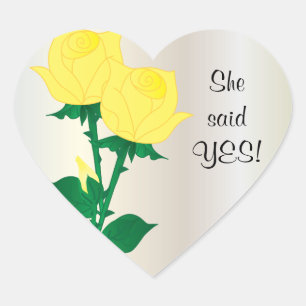 Sie sagte ja   Gelbe Rosen Herz-Aufkleber
