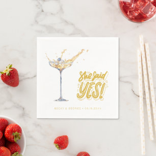 Sie sagte: Ja Gold Champagne Engagement Party Serviette
