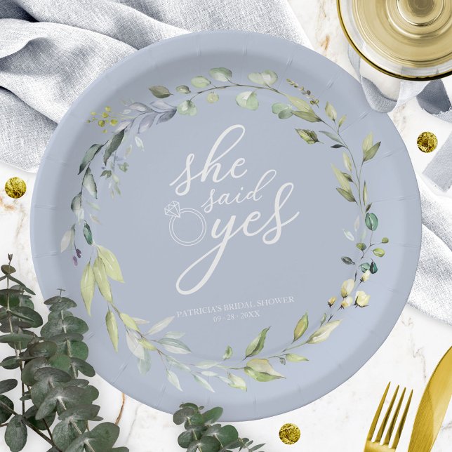 Sie sagte ja Greenery Eucalyptus Brautparty Pappteller (Von Creator hochgeladen)