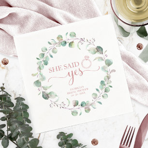 Sie sagte ja Greenery Eucalyptus Brautparty Serviette