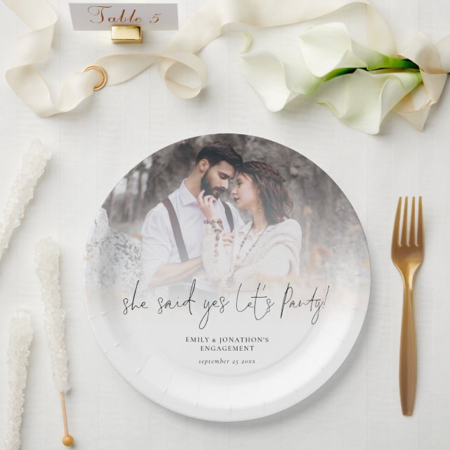Sie sagte ja Lasse Party Foto Overlay Verlobung Pappteller (Hochzeit)