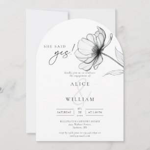 Sie sagte ja Minimal Floral Engagement Party Arch Einladung