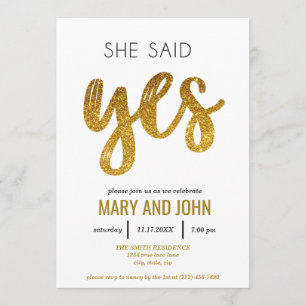 Sie sagte Ja Moderne Gold Glitzer Engagement Parte Einladung