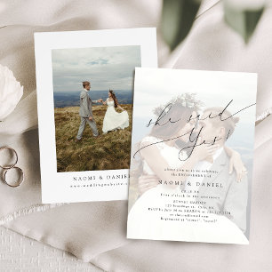 Sie sagte Ja moderne Schrift Foto-Engagement Einladung
