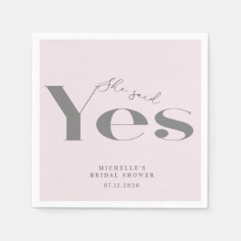 Sie sagte ja modernes typografisches Brautparty Serviette