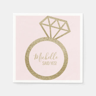 Sie sagte ja! Rosa/goldener Glitzer Verlobung Ring Serviette