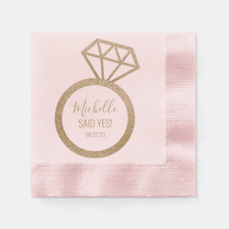Sie sagte ja! Rosa/goldenes Glitzer Ring Brautpart Serviette