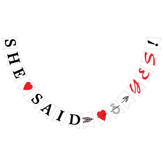 SIE SAGTE JA, Rotes Herz, Diamantring und Pfeil Wimpelkette (Alle)