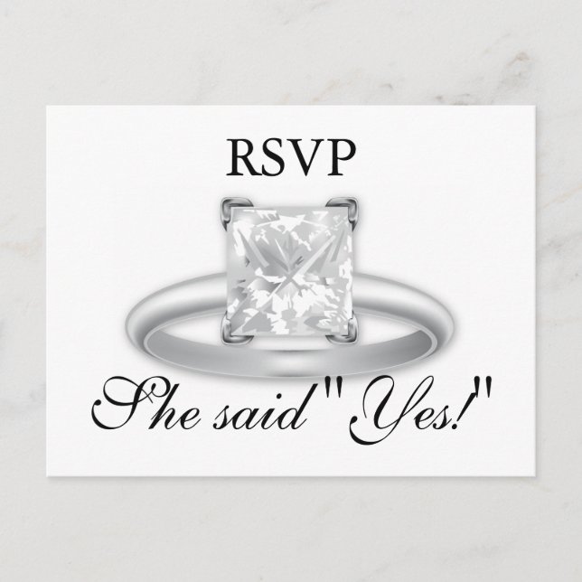 Sie sagte ja! RSVP-Karten mit Diamantring Einladungspostkarte (Vorderseite)