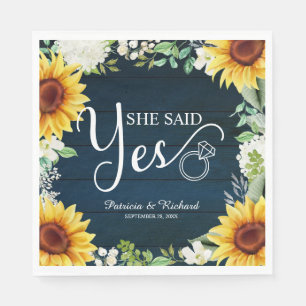 Sie sagte Ja Rustikale Sonnenblumen Engagement Par Serviette