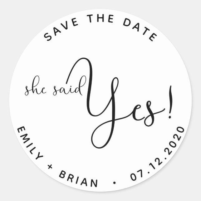 Sie sagte ja ⎢ Save the Date Aufkleber (Vorderseite)