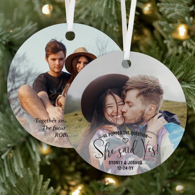 Sie sagte ja! Verlobung 2 Foto Weihnachten Ornament Aus Metall (Von Creator hochgeladen)