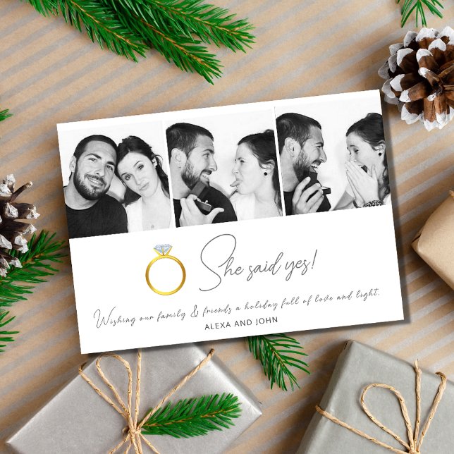 Sie sagte ja Verlobung Weihnachtskarte Feiertagskarte (She Said Yes Engagement Christmas Card)