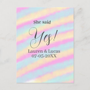 Sie sagte Ja Verlobungsfeier Pink Blau Gelb Ste Postkarte