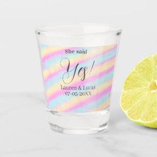 Sie sagte Ja Verlobungsfeier pink blau gelb ste Schnapsglas