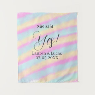 Sie sagte Ja Verlobungsfeier rosa blau gelb ste Wandteppich