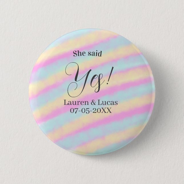 Sie sagte Ja Verlobungsparty rosa blau gelb ste Button (Vorderseite)