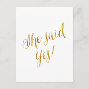 Sie sagte Ja Zitat Faux Goldfolie Metallic Design Ankündigungspostkarte