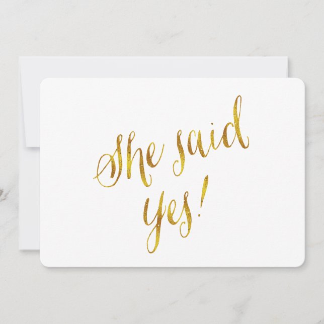 Sie sagte ja Zitat Imitate Gold Foil Metallic Desi Ankündigung (Vorderseite)