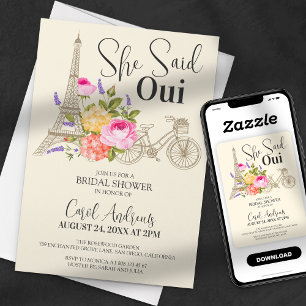 Sie sagte Oui! Aquarell Blumen Brautparty Einladung