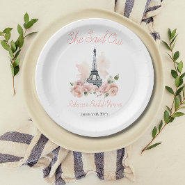 Sie sagte Oui Parisian Pink Floral Brautparty Pappteller