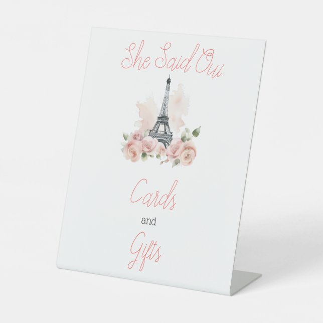 Sie sagte Oui Parisian Pink Floral Brautparty Sockelschild (Vorderseite)