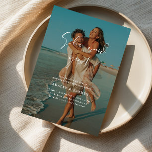 Sie sagte Yes Beach Foto Hochzeitstag Engagement P Einladung