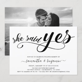 Sie sagte Yes Black & White Foto Engagement Party Einladung